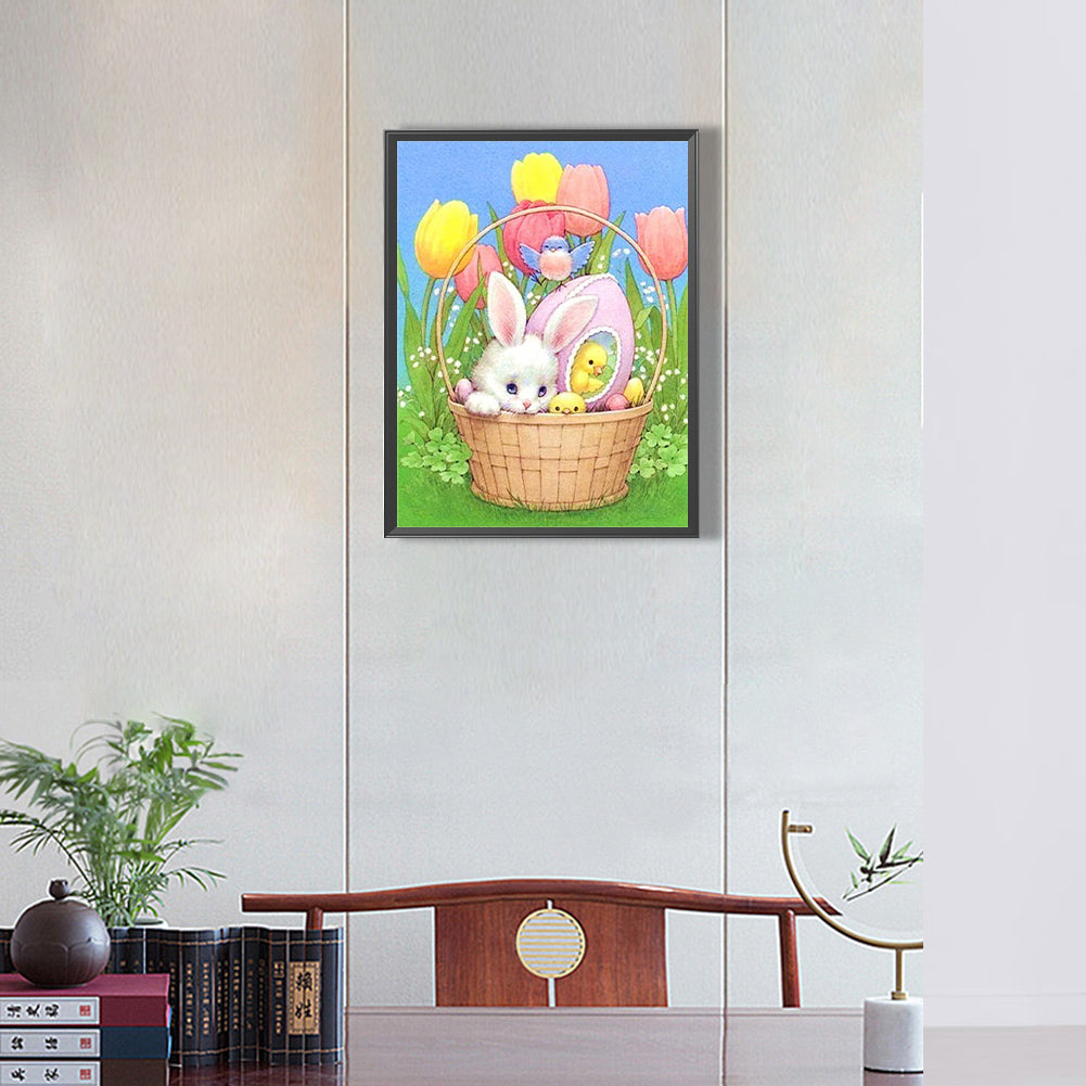Little White Rabbit And Little Yellow Duck-O630*40cm(canvas) full-round drill diamond painting