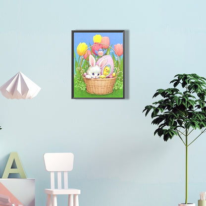 Little White Rabbit And Little Yellow Duck-O630*40cm(canvas) full-round drill diamond painting