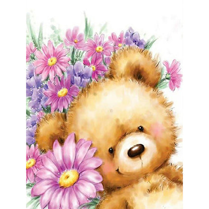 Bear With Flowers-O630*40cm(canvas) full-round drill diamond painting