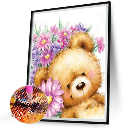 Bear With Flowers-O630*40cm(canvas) full-round drill diamond painting