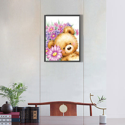 Bear With Flowers-O630*40cm(canvas) full-round drill diamond painting