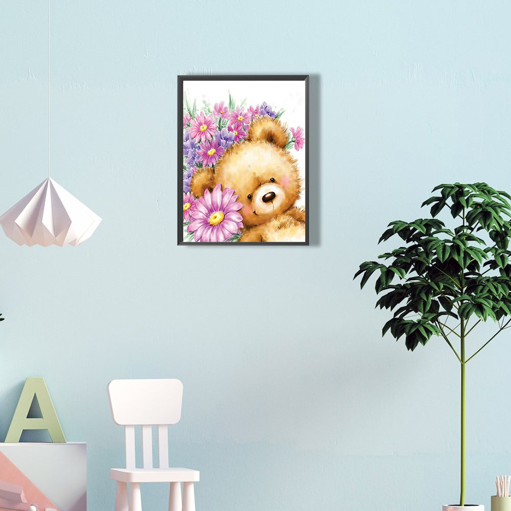 Bear With Flowers-O630*40cm(canvas) full-round drill diamond painting