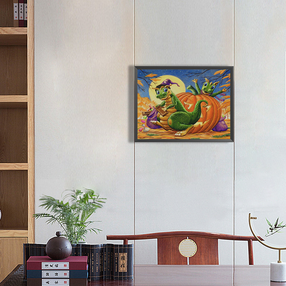 Green Dinosaur-O640*30cm(canvas) full-round drill diamond painting