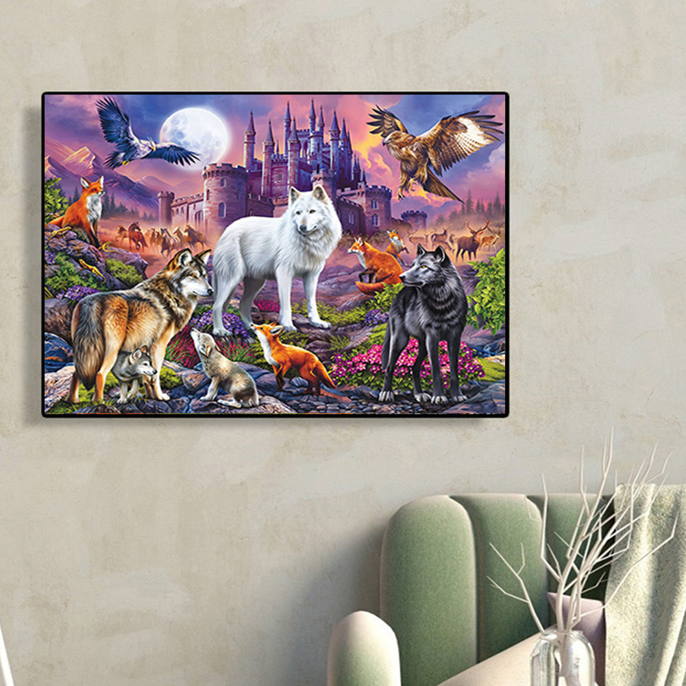 Animals Assembled In Front Of The Castle 60*45Ccm(canvas) full round drill diamond painting