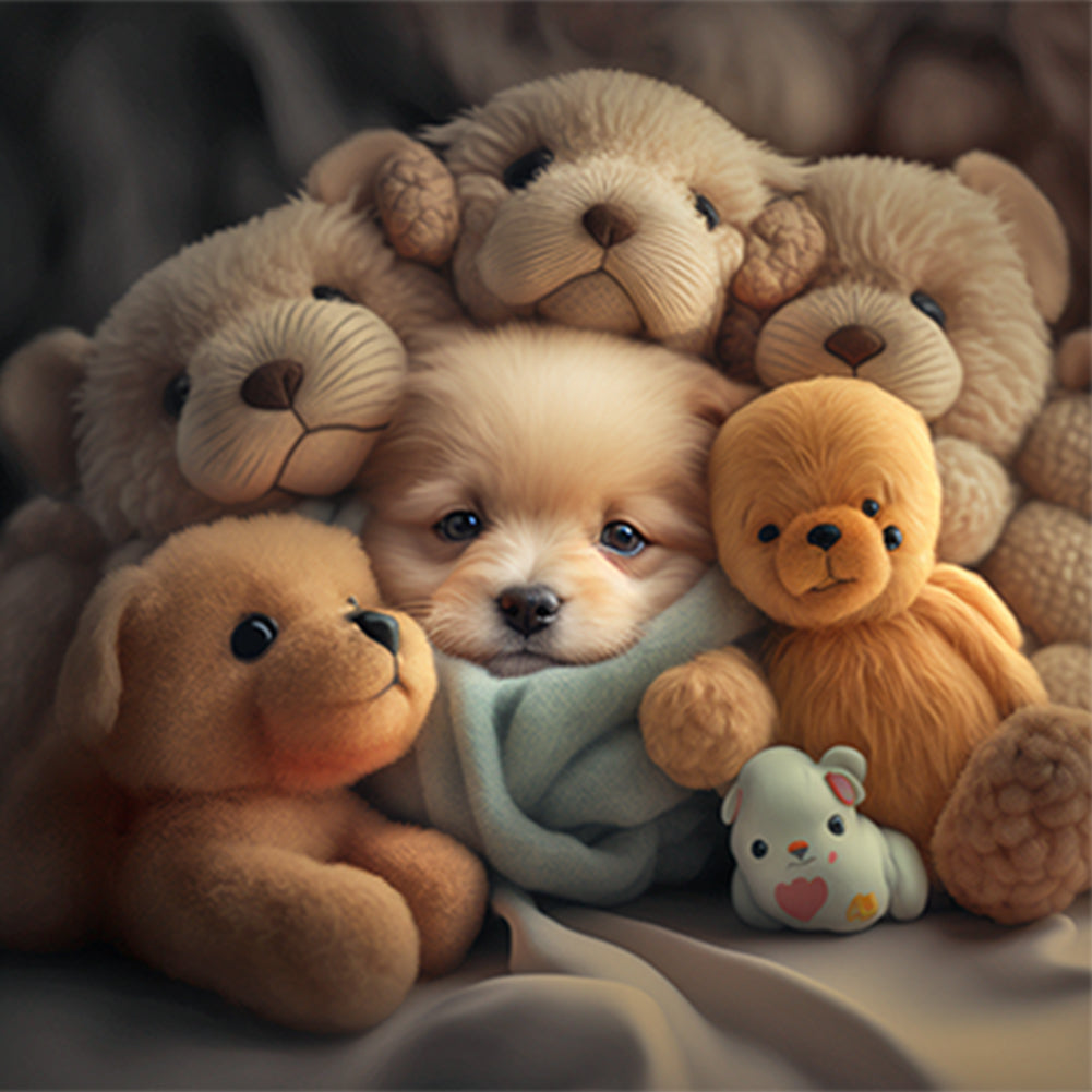 Puppies And Dolls-O630*30cm(canvas) full-round drill diamond painting