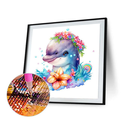Dolphin And Flower-O630*30cm(canvas) full-round drill diamond painting