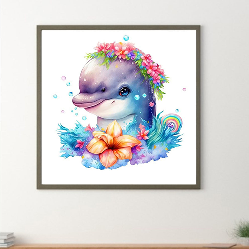 Dolphin And Flower-O630*30cm(canvas) full-round drill diamond painting