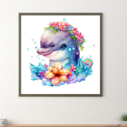 Dolphin And Flower-O630*30cm(canvas) full-round drill diamond painting