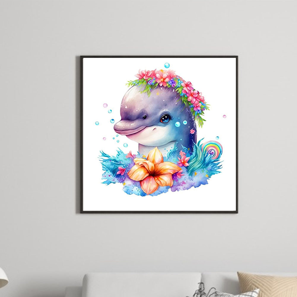Dolphin And Flower-O630*30cm(canvas) full-round drill diamond painting