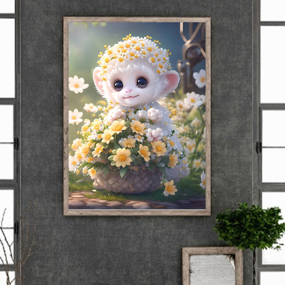 Little Monkey In Flower Basket 30*40Ccm(canvas) full round drill diamond painting