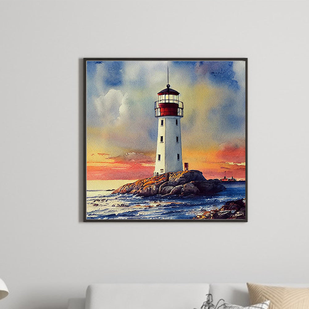 Cross Sea Lighthouse 30*30Ccm(canvas) full round drill diamond painting