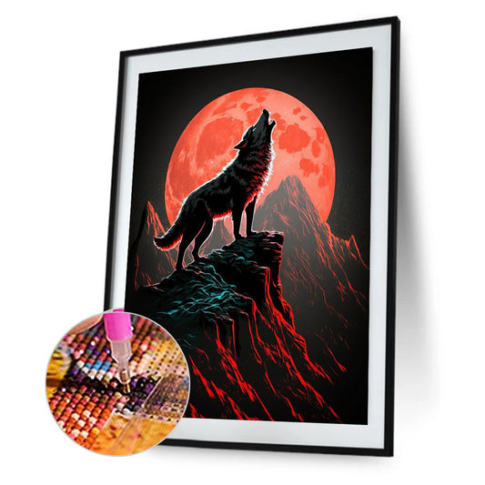 Blood Moon And Howling Wolf 30*40Ccm(canvas) full round drill diamond painting