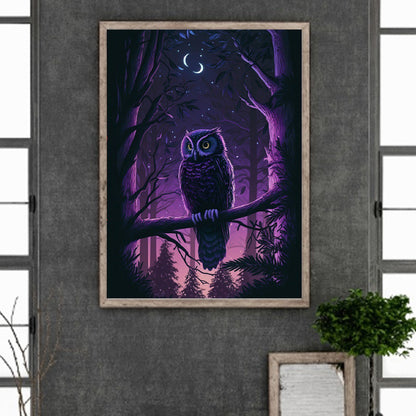 Owl In The Enchanted Twin Moon Forest 30*40Ccm(canvas) full round drill diamond painting