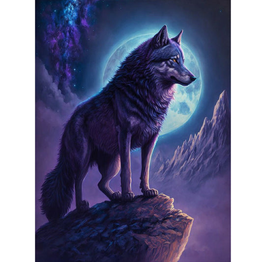 A Wolf Climbing High And Looking Into The Distance Under The Moonlit Night 30*40Ccm(canvas) full round drill diamond painting