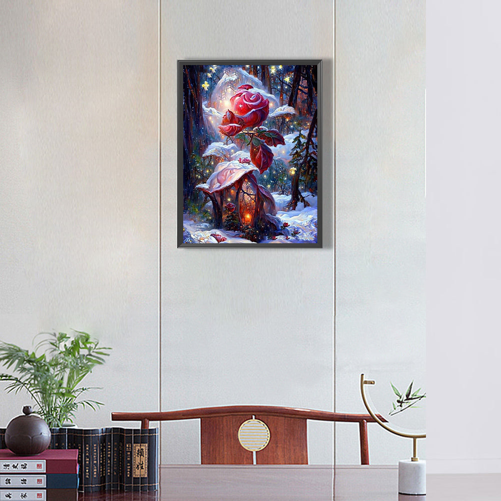 A Little Home Under The Light Of Roses 30*40Ccm(canvas) full round drill diamond painting