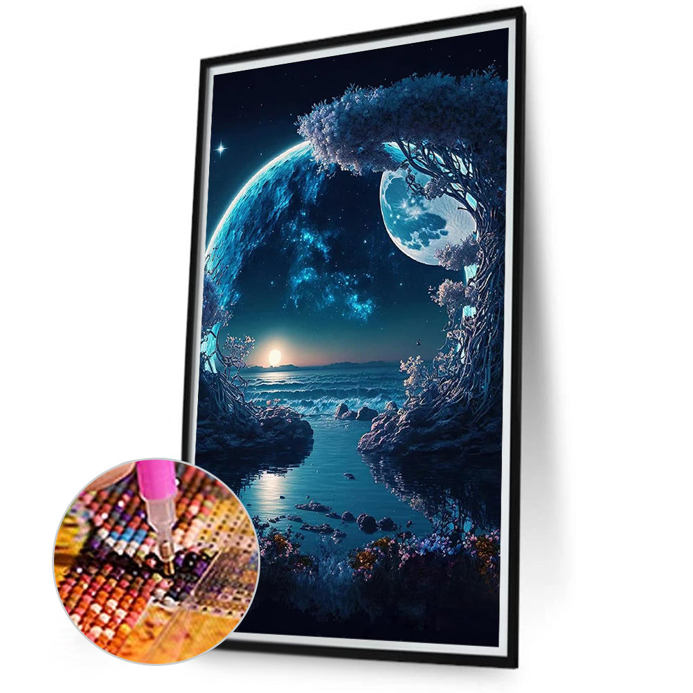 Night Scene Surrounded By Rocks 40*70Ccm(canvas) full round drill diamond painting