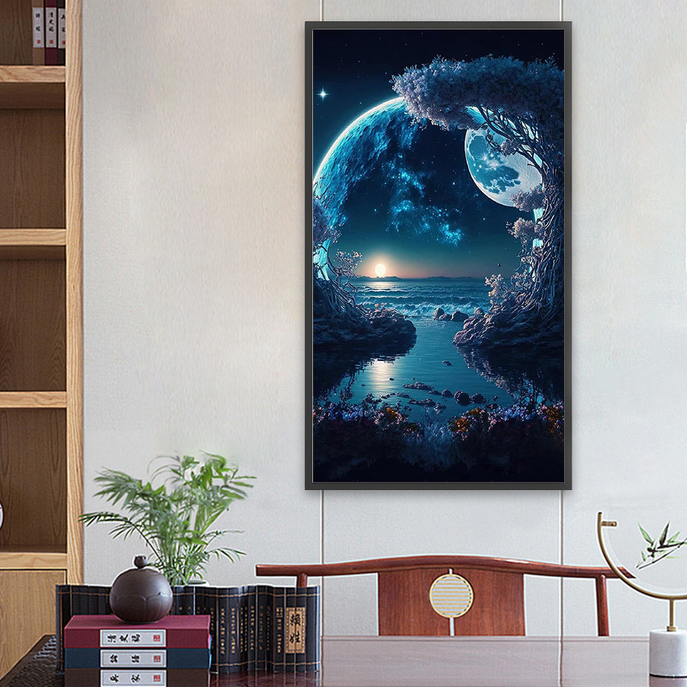 Night Scene Surrounded By Rocks 40*70Ccm(canvas) full round drill diamond painting