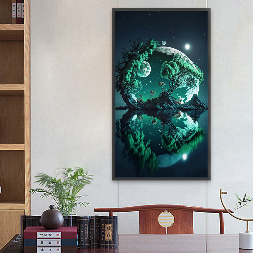 The Lonely Island Reflected In The Moonlight 40*70Ccm(canvas) full round drill diamond painting