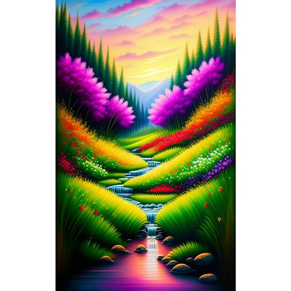 Colorful Mountain Lake - Full Round Drill Diamond Painting 30*50CM