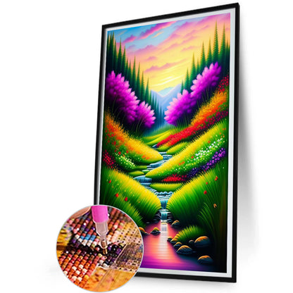 Colorful Mountain Lake - Full Round Drill Diamond Painting 30*50CM