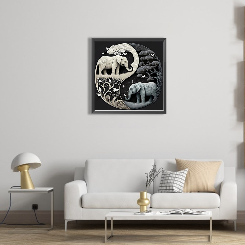 Elephant Yin Yang Diagram - Full Square Drill Diamond Painting 40*40CM