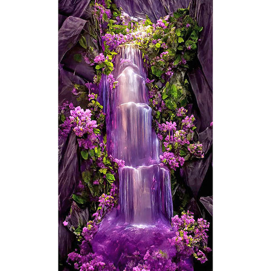 Purple Mountain Waterfall - Full Round Drill Diamond Painting 40*70CM