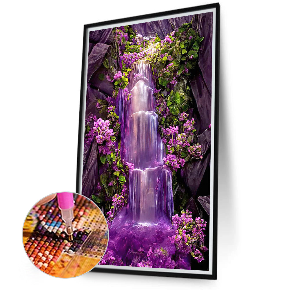 Purple Mountain Waterfall - Full Round Drill Diamond Painting 40*70CM