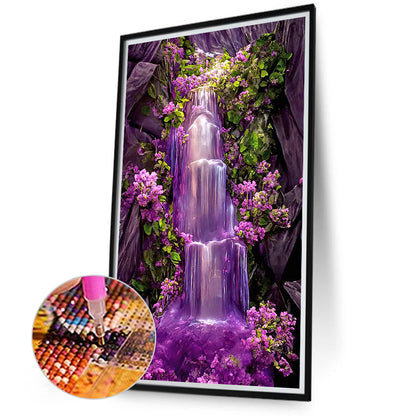 Purple Mountain Waterfall - Full Round Drill Diamond Painting 40*70CM