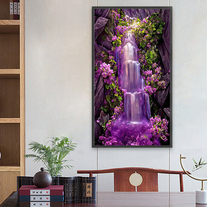 Purple Mountain Waterfall - Full Round Drill Diamond Painting 40*70CM