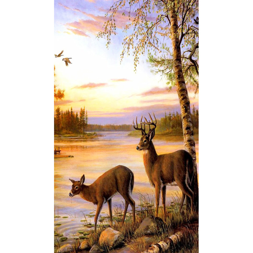Elk By The River - Full Round Drill Diamond Painting 40*70CM