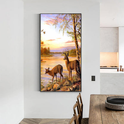 Elk By The River - Full Round Drill Diamond Painting 40*70CM