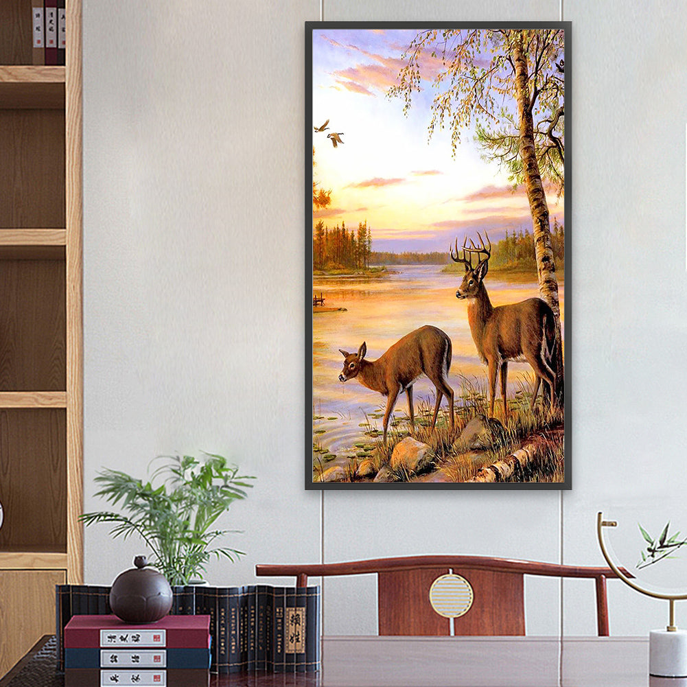 Elk By The River - Full Round Drill Diamond Painting 40*70CM