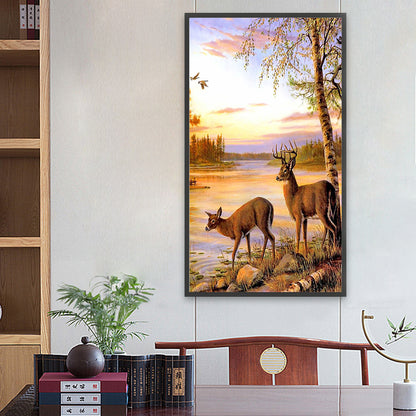 Elk By The River - Full Round Drill Diamond Painting 40*70CM