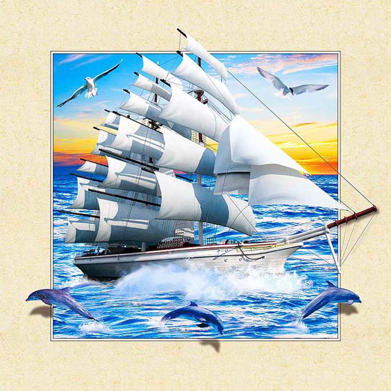 3D Picture Frame Sailboat - Full Round Drill Diamond Painting 30*30CM