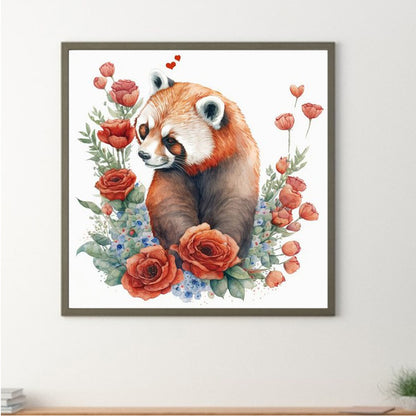 Raccoon With Flowers - Full Round Drill Diamond Painting 30*30CM
