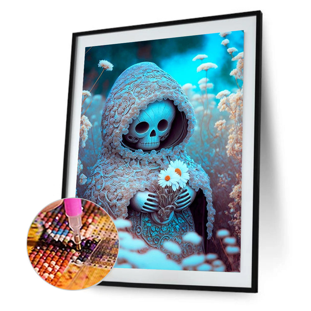 Little Skull Protecting Flowers - Full Round Drill Diamond Painting 30*40CM