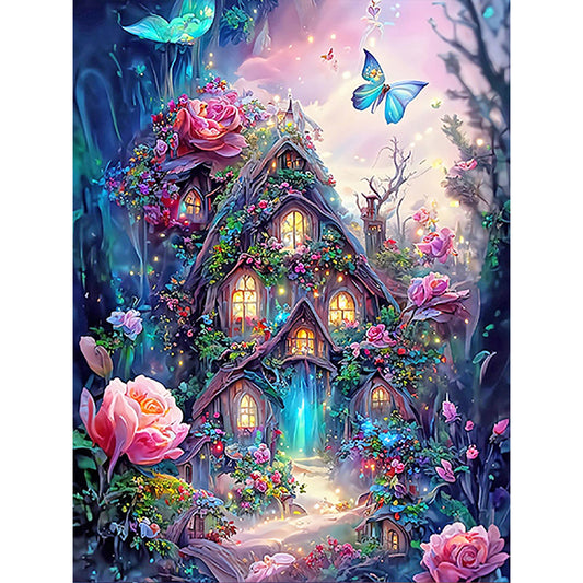 Jungle Flower House - Full Round Drill Diamond Painting 30*40CM