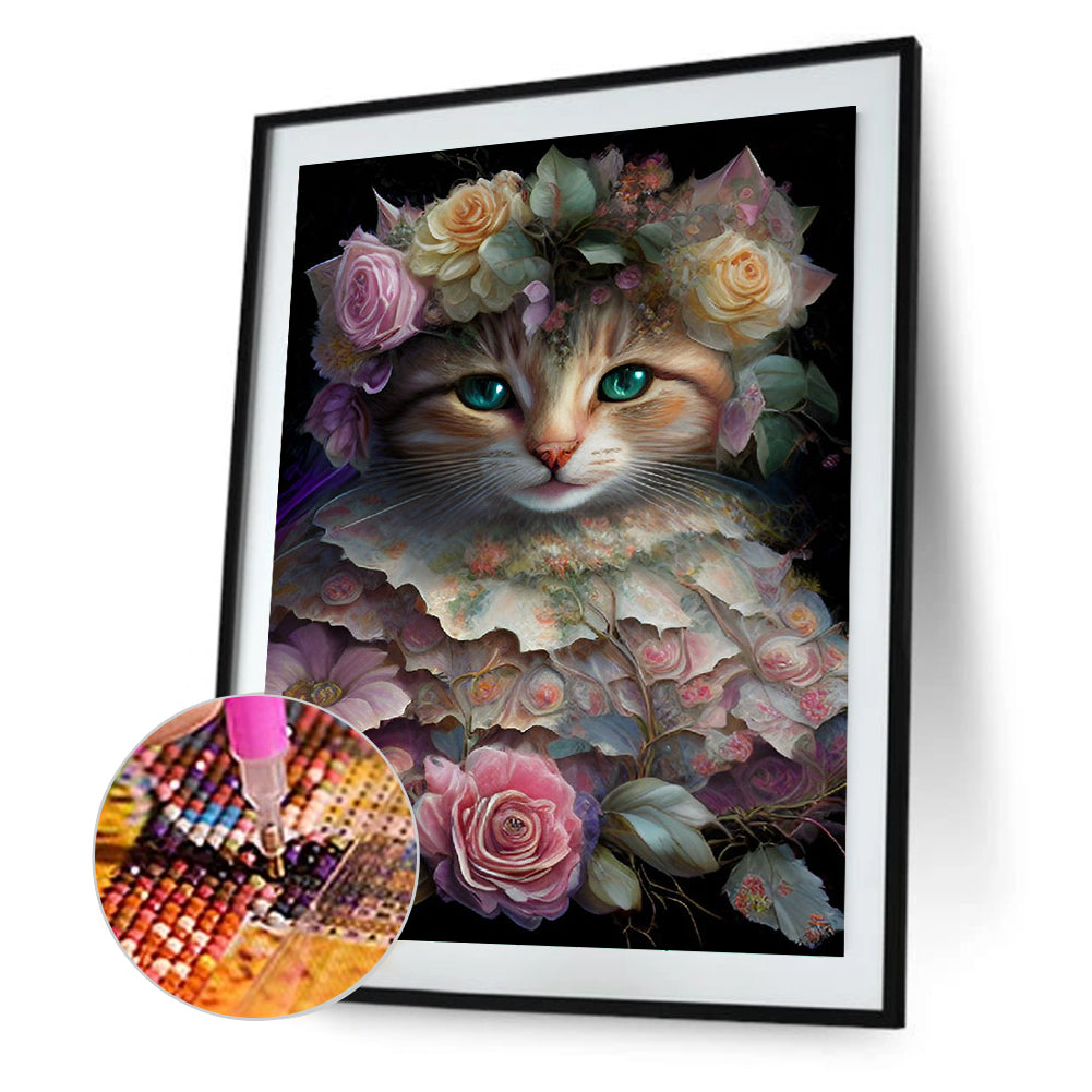 Flower Cat - Full Round Drill Diamond Painting 30*40CM