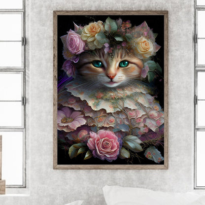 Flower Cat - Full Round Drill Diamond Painting 30*40CM