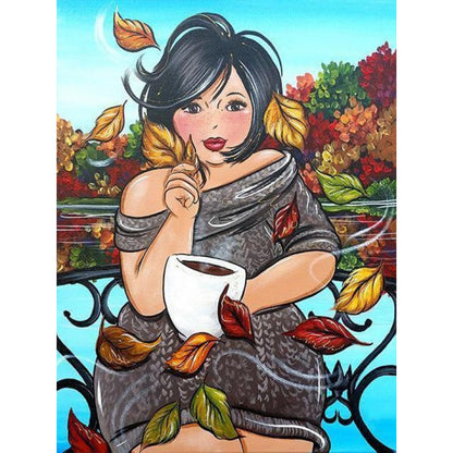 Woman Drinking Coffee - Full Round Drill Diamond Painting 30*40CM