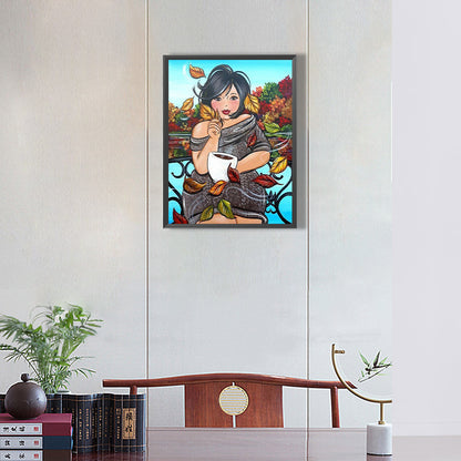 Woman Drinking Coffee - Full Round Drill Diamond Painting 30*40CM