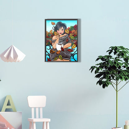 Woman Drinking Coffee - Full Round Drill Diamond Painting 30*40CM