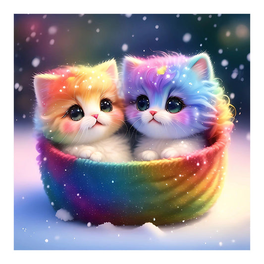 Rainbow Colored Kitten - Full Round Drill Diamond Painting 30*30CM