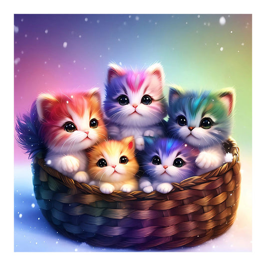 Rainbow Colored Kitten - Full Round Drill Diamond Painting 30*30CM