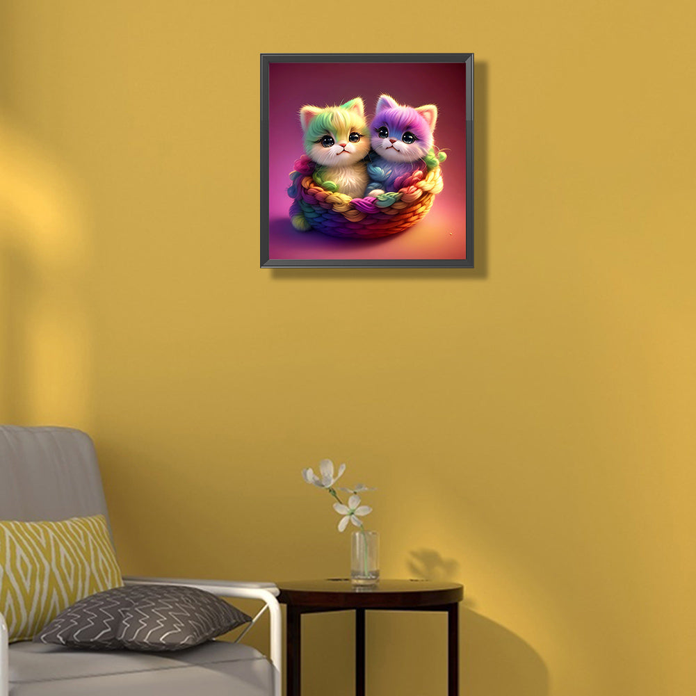 Rainbow Colored Kitten - Full Round Drill Diamond Painting 30*30CM