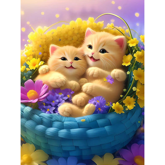 Cat In The Flowers - Full Round Drill Diamond Painting 30*40CM
