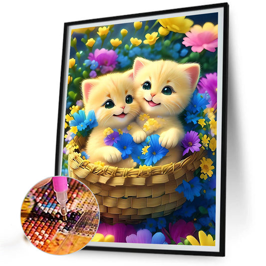 Cat In The Flowers - Full Round Drill Diamond Painting 30*40CM