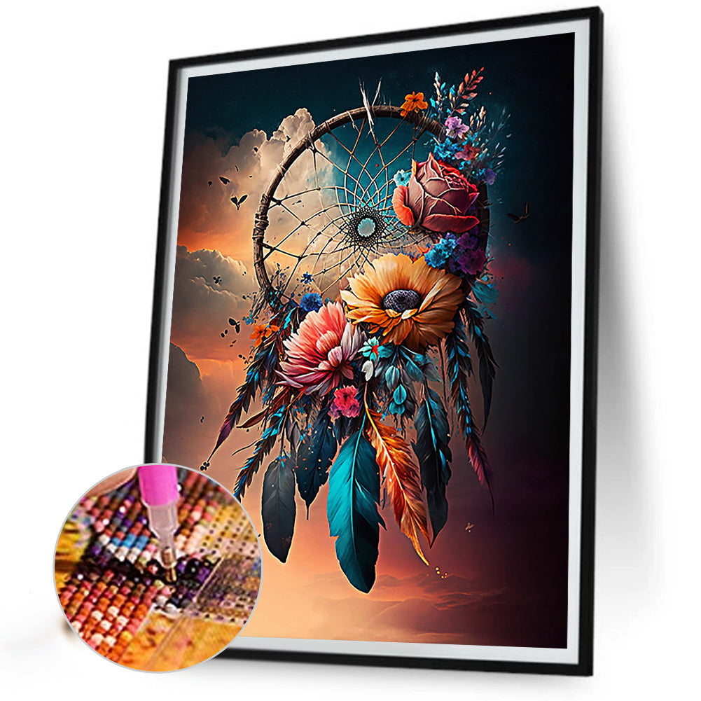 Dream Catcher With Flowers - Full Round Drill Diamond Painting 30*40CM