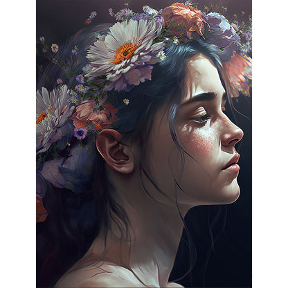 Woman And Flower - Full Round Drill Diamond Painting 30*40CM