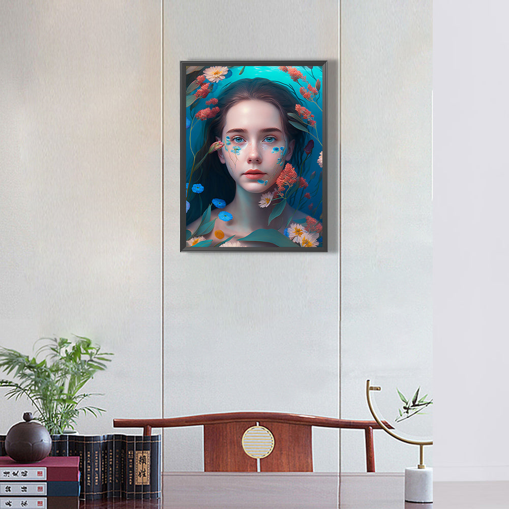 Woman And Flower - Full Round Drill Diamond Painting 30*40CM